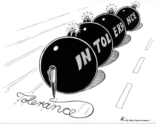 Cartoon: Tolerance (medium) by Riemann tagged tolerance,intolerance,terror,hate,free,speech,fundamentalist,oppression,tiananmen,square,caricature,freedom,freiheit,karikatur,redefreiheit,bomben,hass,fanatiker,unterdrückung,gewalt,violence,terror,fundementalismus,unterdrückung,toleranz