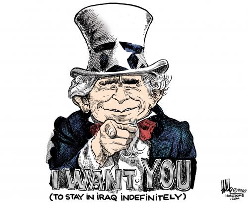 Cartoon: I Want You (medium) by halltoons tagged bush,iraq,war,troops,uncle,sam