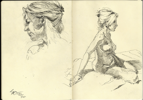Cartoon: Moleskine Studies (medium) by halltoons tagged model,girl,female,pen,sketch,drawing,figure
