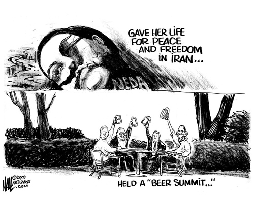 Cartoon: Nobel Worthy? (medium) by halltoons tagged nobel,obama,neda,iran,peace,prize