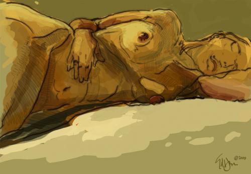 Cartoon: Reclining model torso (medium) by halltoons tagged digital,figure,drawing,sketch,photoshop,woman,model,girl