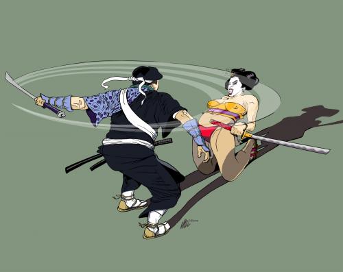Cartoon: Samurai-Geisha 6 (medium) by halltoons tagged samurai,geisha,japanese,japan,woman,girl