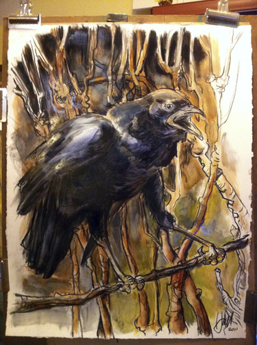 Cartoon: Solo Crow 1 (medium) by halltoons tagged oil,painting,crow,bird