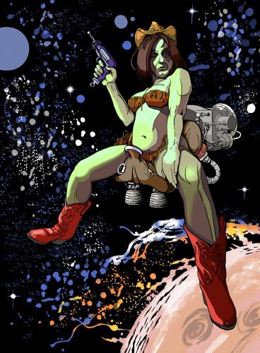 Cartoon: Space Cowgirl (medium) by halltoons tagged space,cowgirl,super,hero,comic