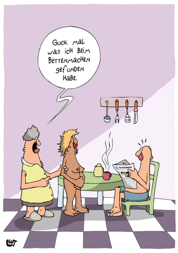 Cartoon: Bettenmachen (medium) by luftzone tagged cartoonalarm,cartoon,thomas,luft,luftzone,humor,comic,spaß,lustig,freude,lachen,comedy,lacher,brüller,zeichnung,sprechblase,karikatur,küche,bett,fremdgehen,schlaf,seitensprung,kelle,messer,tisch,stuhl,ehepaar,mann,frau,beziehung,krise,kaffee,tasse,kanne,fliesen,bettenmachen,aufräumen,schlaf,seitensprung,fremdgehen,ehepaar,frau,beziehung,mann,liebe