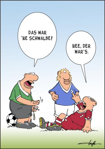 Cartoon: Schwalbe (medium) by luftzone tagged cartoon,fussball,ball,football,soccer,sport,schiedsrichter,mann,fußballer,fußball,sportler,gegner,mannschaft,spiel,schiedsrichter,foul,schuld,schwalbe,verletzung,theater,täuschung,vortäuschen,kindergarten