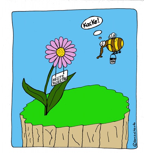 Cartoon: Ruhetag (medium) by brezeltaub tagged bee,honey,sweet,süss,lustig,brummer,dick,brezeltaub,schlecht,ernte,deprimiert,umsonst,honig,ruhetag,blume,biene,kacke,shit,happens,pech,scheisse