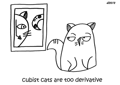 Cartoon: One Cats Thoughts (medium) by DebsLeigh tagged feline,kitty,thoughts,cat,one,cubist,art