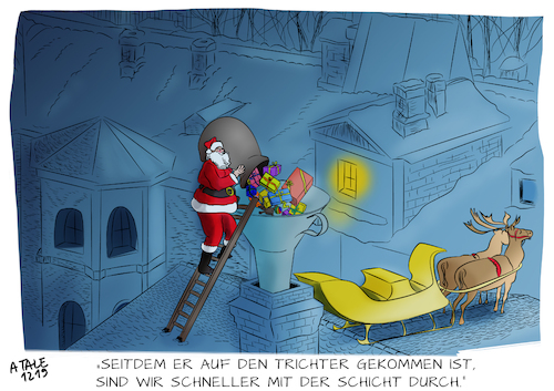 Cartoon: Agiles Arbeiten (medium) by Ago tagged weihnachtsmann,weihnachten,bescherung,geschenke,rentiere,heilig,abend,effizienz,lean,management,agilität,agil,arbeiten,modewörter,rad,neu,erfinden,trichter,wirtschaft,überfluss,konsum,kamin,politik,karikatur,cartoon,pressezeichnung,illustration,tale,agostino,natale,weihnachtsmann,weihnachten,bescherung,geschenke,rentiere,heilig,abend,effizienz,lean,management,agilität,agil,arbeiten,modewörter,rad,neu,erfinden,trichter,wirtschaft,überfluss,konsum,kamin,politik,karikatur,cartoon,pressezeichnung,illustration,tale,agostino,natale