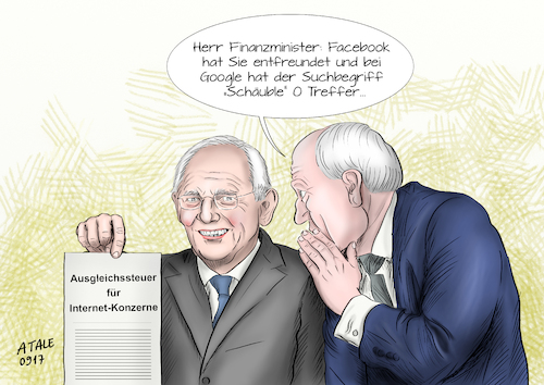 Cartoon: Besteuerung Internetkonzerne (medium) by Ago tagged bundesfinanzminister,wolfgang,schaeuble,eu,finanzministertreffen,tallinn,hoehere,besteuerung,internetriesen,ausgleichssteuer,steuertricks,steueroasen,irland,luxemburg,google,facebook,gewinne,kleinrechnen,digitalsteuer,europa,einheitliche,loesung,oecd,wirtschaft,politik,karikatur,cartoon,illustration,tale,agostino,natale,bundesfinanzminister,wolfgang,schaeuble,eu,finanzministertreffen,tallinn,hoehere,besteuerung,internetriesen,ausgleichssteuer,steuertricks,steueroasen,irland,luxemburg,google,facebook,gewinne,kleinrechnen,digitalsteuer,europa,einheitliche,loesung,oecd,wirtschaft,politik,karikatur,cartoon,illustration,tale,agostino,natale