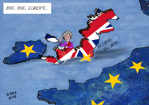 Cartoon: Bye bye Europe (medium) by Ago tagged eu,sondergipfel,brüssel,billigung,brexit,abkommen,großbritannien,austritt,vertrag,zukünftige,beziehung,europäische,union,theresa,may,premierministerin,london,düstere,prognose,nachteile,wirtschaft,freizügigkeit,feihandel,untergang,sinken,havarie,politik,karikatur,cartoon,pressezeichnung,illustration,tale,agostino,natale,bye,eu,sondergipfel,brüssel,billigung,brexit,abkommen,großbritannien,austritt,vertrag,zukünftige,beziehung,europäische,union,theresa,may,premierministerin,london,düstere,prognose,nachteile,wirtschaft,freizügigkeit,feihandel,untergang,sinken,havarie,politik,karikatur,cartoon,pressezeichnung,illustration,tale,agostino,natale