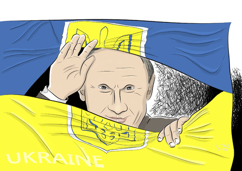 Cartoon: Gespaltene Ukraine (medium) by Ago tagged zerfall,krieg,einmarsch,invasion,krim,eskalation,flagge,opposition,regierung,janukowitsch,einfluss,russland,putin,bürgerkrieg,demonstrationen,proteste,krise,ukraine,annexion,ostukraine,unruhen,ukraine,krise,proteste,demonstrationen,bürgerkrieg,putin,russland,einfluss,janukowitsch,regierung,opposition,flagge