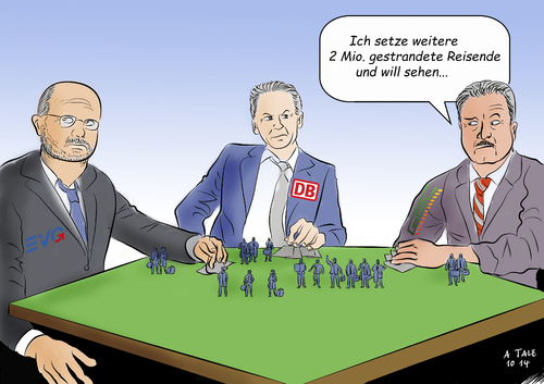 Cartoon: Eisenbahnerpoker (medium) by Ago tagged einsatz,poker,weselsky,grube,forderungen,tarif,gewerkschaft,zugführer,evg,gdl,db,reisende,wochenende,verkehrschaos,eisenbahner,bundesbahn,streik,streik,bundesbahn,eisenbahner,verkehrschaos,wochenende,reisende,db,gdl,evg,zugführer,gewerkschaft,tarif,forderungen,grube,weselsky,poker,einsatz