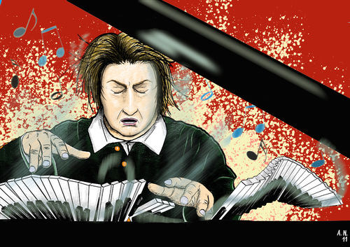 Cartoon: Franz Liszt (medium) by Ago tagged dichtung,sinfonische,musik,programmatische,klaviervirtuose,musiklehrer,theaterleiter,dirigent,pianst,komponist,2011,jahr,liszt,franz,komponist,pianst,dirigent,theaterleiter,musiklehrer,klaviervirtuose,musik,klassik,illustration,franz liszt,franz,liszt