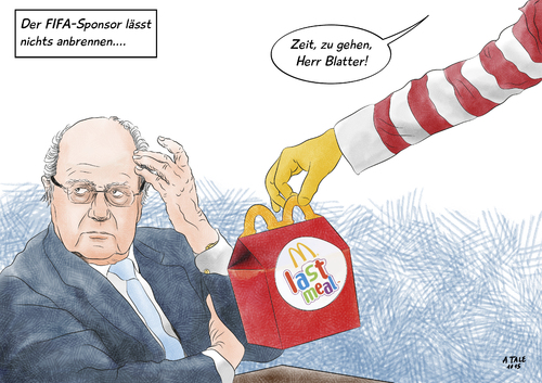 Cartoon: Happy meal (medium) by Ago tagged fifa,fußball,weltverband,präsident,joseph,sepp,blatter,korruption,bestechung,zahlungen,skandal,rücktritt,forderung,untersuchungen,justiz,usa,sponsoren,fast,food,kette,mc,donalds,coca,cola,auf,distanz,gehen,wortspiel,happy,meal,last,wirtschaft,sport,karikatur,cartoon,fifa,fußball,weltverband,präsident,joseph,sepp,blatter,korruption,bestechung,zahlungen,skandal,rücktritt,forderung,untersuchungen,justiz,usa,sponsoren,fast,food,kette,mc,donalds,coca,cola,auf,distanz,gehen,wortspiel,happy,meal,last,wirtschaft,sport,karikatur,cartoon