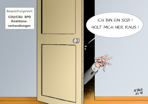 Cartoon: Holt mich hier raus (medium) by Ago tagged koalitionsverhandlungen,bundestagswahl,2017,angela,merkel,martin,schulz,regierungsbildung,schwierige,verhandlungen,cdu,csu,spd,grosse,koalition,widerstand,kompromisse,streitpunkte,parteibasis,zustimmung,groko,ich,bin,ein,star,dschungelcamp,tv,sendung,verzweiflung,hand,rettung,genosse,tradition,arbeiterpartei,sozialismus,politik,karikatur,cartoon,pressezeichnung,illustration,tale,agostino,natale,koalitionsverhandlungen,bundestagswahl,2017,angela,merkel,martin,schulz,regierungsbildung,schwierige,verhandlungen,cdu,csu,spd,grosse,koalition,widerstand,kompromisse,streitpunkte,parteibasis,zustimmung,groko,ich,bin,ein,star,dschungelcamp,tv,sendung,verzweiflung,hand,rettung,genosse,tradition,arbeiterpartei,sozialismus,politik,karikatur,cartoon,pressezeichnung,illustration,tale,agostino,natale