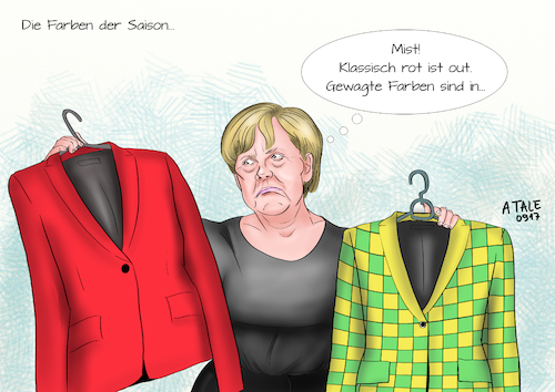 Cartoon: Immer zu wenig im Kleiderschrank (medium) by Ago tagged bundestagswahl,deutschland,berlin,2017,btw17,angela,merkel,bundeskanzlerin,verluste,cdu,csu,spd,große,koalition,groko,abgestraft,niederlage,denkzettel,rückzug,sozialdemokraten,opposition,rot,regierung,schwierige,regierungsbildung,geringe,möglichkeiten,jamaika,grün,gelb,fdp,bündnis,90,die,grünen,hosenanzug,sakko,farbe,klassisch,dezent,grell,bunt,garderobe,anziehen,politik,karikatur,cartoon,illustration,pressezeichnung,tale,agostino,natale,bundestagswahl,deutschland,berlin,2017,btw17,angela,merkel,bundeskanzlerin,verluste,cdu,csu,spd,große,koalition,groko,abgestraft,niederlage,denkzettel,rückzug,sozialdemokraten,opposition,rot,regierung,schwierige,regierungsbildung,geringe,möglichkeiten,jamaika,grün,gelb,fdp,bündnis,90,die,grünen,hosenanzug,sakko,farbe,klassisch,dezent,grell,bunt,garderobe,anziehen,politik,karikatur,cartoon,illustration,pressezeichnung,tale,agostino,natale