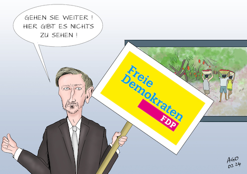 Cartoon: Lieferkettengesetzlos (medium) by Ago tagged europa,eu,rat,parlament,verabschiedung,lieferkettengesetz,blockade,deutschland,regierung,koalition,ampel,fdp,lindner,vorwand,bürokratie,schaden,wirtschaft,verantwortung,verschärfung,kontrolle,haftung,lieferanten,nachunternehmer,partner,einhaltung,regeln,verbot,kinderarbeit,beachtung,klimaschutz,plantage,kakao,logo,politik,karikatur,cartoon,pressezeichnung,illustration,ago,agostino,natale,europa,eu,rat,parlament,verabschiedung,lieferkettengesetz,blockade,deutschland,regierung,koalition,ampel,fdp,lindner,vorwand,bürokratie,schaden,wirtschaft,verantwortung,verschärfung,kontrolle,haftung,lieferanten,nachunternehmer,partner,einhaltung,regeln,verbot,kinderarbeit,beachtung,klimaschutz,plantage,kakao,logo,politik,karikatur,cartoon,pressezeichnung,illustration,ago,agostino,natale