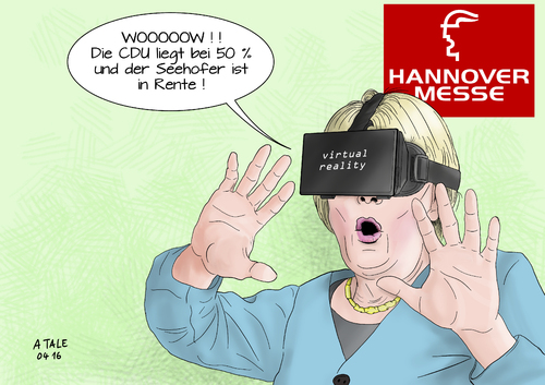 Cartoon: Merkels virtuelle Realität (medium) by Ago tagged angela,merkel,bundeskanzlerin,deutschland,cdu,hannover,messe,industrie,neue,technologien,virtuelle,erweiterte,realität,augmented,reality,computergestützt,cyberspace,vr,brille,oculus,rift,simulation,schöne,welt,umfragetief,sinkender,wählerzuspruch,wahlen,csu,seehofer,konflikte,gegenspieler,politik,wirtschaft,wissenschaft,informatik,cartoon,karikatur,illustration,tale,angela,merkel,bundeskanzlerin,deutschland,cdu,hannover,messe,industrie,neue,technologien,virtuelle,erweiterte,realität,augmented,reality,computergestützt,cyberspace,vr,brille,oculus,rift,simulation,schöne,welt,umfragetief,sinkender,wählerzuspruch,wahlen,csu,seehofer,konflikte,gegenspieler,politik,wirtschaft,wissenschaft,informatik,cartoon,karikatur,illustration,tale