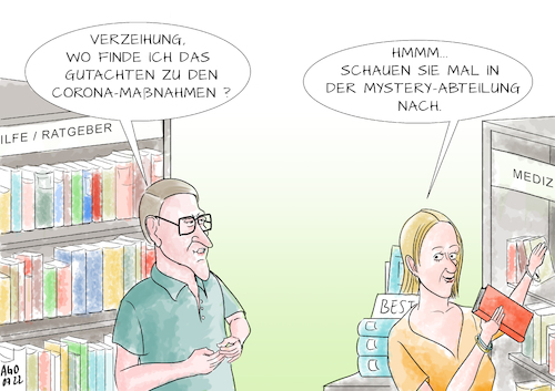 Cartoon: Nix Genaues weiß man nicht (medium) by Ago tagged corona,pandemie,covid,gutachten,expertenkommission,regierung,grundlage,nächste,welle,maßnahmen,herbst,ergebnis,empfehlungen,vage,unklar,allgemein,diffus,geringer,nutzen,buchhandlung,wissenschaft,mystery,kunde,gesundheit,politik,caricature,karikatur,cartoon,pressezeichnung,illustration,ago,agostino,natale,corona,pandemie,covid,gutachten,expertenkommission,regierung,grundlage,nächste,welle,maßnahmen,herbst,ergebnis,empfehlungen,vage,unklar,allgemein,diffus,geringer,nutzen,buchhandlung,wissenschaft,mystery,kunde,gesundheit,politik,caricature,karikatur,cartoon,pressezeichnung,illustration,ago,agostino,natale