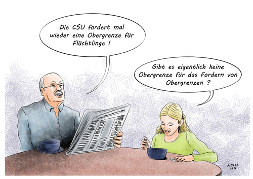 Cartoon: Obergrenze für Obergrenzen (medium) by Ago tagged cdu,csu,schwesterparteien,krise,streit,angela,merkel,horst,seehofer,bayern,berlin,flüchtlingspolitik,flüchtlingskrise,landtagswahl,debakel,verluste,mecklenburg,vorpommern,afd,konkurrenz,rechts,konservativ,populismus,demagogie,extremismus,vereinfachung,diskussion,forderung,obergrenze,zuzug,unvereinbar,grundrecht,asyl,politik,karikatur,cartoon,illustration,tale,cdu,csu,schwesterparteien,krise,streit,angela,merkel,horst,seehofer,bayern,berlin,flüchtlingspolitik,flüchtlingskrise,landtagswahl,debakel,verluste,mecklenburg,vorpommern,afd,konkurrenz,rechts,konservativ,populismus,demagogie,extremismus,vereinfachung,diskussion,forderung,obergrenze,zuzug,unvereinbar,grundrecht,asyl,politik,karikatur,cartoon,illustration,tale