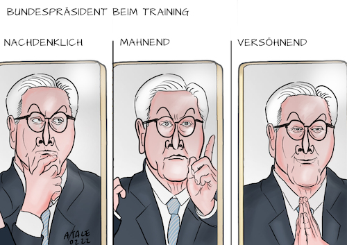 Cartoon: Vertragsverlängerung (medium) by Ago tagged frank,walter,steinmeier,bundespräsident,deutschland,wiederwahl,staatsoberhaupt,zweite,amtsperiode,spd,große,mehrheit,anerkennung,repräsentative,aufgaben,neutral,integrativ,sinnstiftend,gravitätisch,gesten,mimik,üben,spiegel,politik,caricature,karikatur,cartoon,pressezeichnung,illustration,tale,agostino,natale,frank,walter,steinmeier,bundespräsident,deutschland,wiederwahl,staatsoberhaupt,zweite,amtsperiode,spd,große,mehrheit,anerkennung,repräsentative,aufgaben,neutral,integrativ,sinnstiftend,gravitätisch,gesten,mimik,üben,spiegel,politik,caricature,karikatur,cartoon,pressezeichnung,illustration,tale,agostino,natale