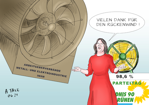 Cartoon: Viel Wind (medium) by Ago tagged parteitag,bündnis,90,die,grünen,parteivorsitzende,annalena,baerbock,nominierung,kanzlerkandidatin,sehr,gutes,ergebnis,dankesrede,rückenwind,bundestagswahl,widerstand,wirtschaft,industrie,anzeigenkampagne,polemisch,billig,plump,initiative,neue,marktwirtschaft,windmaschinen,politik,caricature,karikatur,cartoon,pressezeichnung,illustration,tale,agostino,natale,parteitag,bündnis,90,die,grünen,parteivorsitzende,annalena,baerbock,nominierung,kanzlerkandidatin,sehr,gutes,ergebnis,dankesrede,rückenwind,bundestagswahl,widerstand,wirtschaft,industrie,anzeigenkampagne,polemisch,billig,plump,initiative,neue,marktwirtschaft,windmaschinen,politik,caricature,karikatur,cartoon,pressezeichnung,illustration,tale,agostino,natale