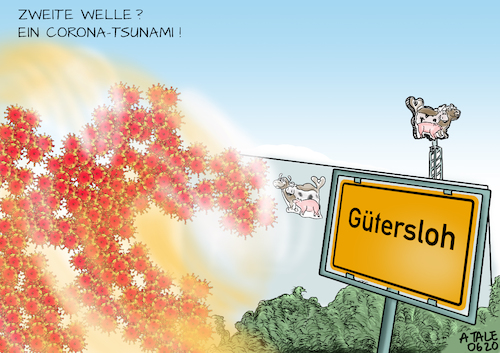 Cartoon: Von wegen zweite Welle (medium) by Ago tagged fleischfabrik,landkreis,gütersloh,tönnies,hotspot,zweite,welle,masseninfektion,massentests,coronavirus,lungenkrankheit,infektion,pandemie,weltweit,covid,neunzehn,einschränkungen,abstand,halten,mundschutz,lokaler,lockdown,wirtschaft,fleischverarbeitung,schlechte,arbeitsbedingungen,mangelnde,hygiene,kontrolle,ausbeutung,moderne,sklaverei,leiharbeiter,tsunami,politik,caricature,karikatur,cartoon,pressezeichnung,illustration,tale,agostino,natale,fleischfabrik,landkreis,gütersloh,tönnies,hotspot,zweite,welle,masseninfektion,massentests,coronavirus,lungenkrankheit,infektion,pandemie,weltweit,covid,neunzehn,einschränkungen,abstand,halten,mundschutz,lokaler,lockdown,wirtschaft,fleischverarbeitung,schlechte,arbeitsbedingungen,mangelnde,hygiene,kontrolle,ausbeutung,moderne,sklaverei,leiharbeiter,tsunami,politik,caricature,karikatur,cartoon,pressezeichnung,illustration,tale,agostino,natale