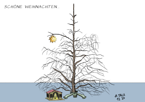 Cartoon: Weihnachten 2020 (medium) by Ago tagged weihnachten,2020,winter,corona,virus,pandemie,covid,neunzehn,zweite,welle,hohe,infektionszahlen,inzidenzwerte,lockdown,kontaktverbote,einschränkungen,minimum,soziales,leben,daheim,bleiben,social,distancing,erschwernis,risiko,reisen,freizügigkeit,feiern,fest,christbaum,tannenbaum,krippe,kahl,leer,asketisch,tristesse,melancholie,politik,caricature,karikatur,cartoon,pressezeichnung,illustration,tale,agostino,natale,weihnachten,2020,winter,corona,virus,pandemie,covid,neunzehn,zweite,welle,hohe,infektionszahlen,inzidenzwerte,lockdown,kontaktverbote,einschränkungen,minimum,soziales,leben,daheim,bleiben,social,distancing,erschwernis,risiko,reisen,freizügigkeit,feiern,fest,christbaum,tannenbaum,krippe,kahl,leer,asketisch,tristesse,melancholie,politik,caricature,karikatur,cartoon,pressezeichnung,illustration,tale,agostino,natale