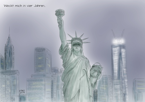 Cartoon: Winter der Demokratie (medium) by Ago tagged donald,trump,usa,vereinigte,staaten,amerika,us,praesident,freiheitsstatue,new,york,winterschlaf,demokratie,vernunft,aufklärung,amtseinfuehrung,januar,2017,praesidentschaftswahl,2016,sieger,republikaner,demagoge,populist,polarisierer,vereinfacher,parolen,xenophobie,fremdenhass,land,gespalten,sorge,ruepel,polemisch,vulgaer,politik,karikatur,cartoon,illustration,tale,agostino,natale,donald,trump,usa,vereinigte,staaten,amerika,us,praesident,freiheitsstatue,new,york,winterschlaf,demokratie,vernunft,aufklärung,amtseinfuehrung,januar,2017,praesidentschaftswahl,2016,sieger,republikaner,demagoge,populist,polarisierer,vereinfacher,parolen,xenophobie,fremdenhass,land,gespalten,sorge,ruepel,polemisch,vulgaer,politik,karikatur,cartoon,illustration,tale,agostino,natale