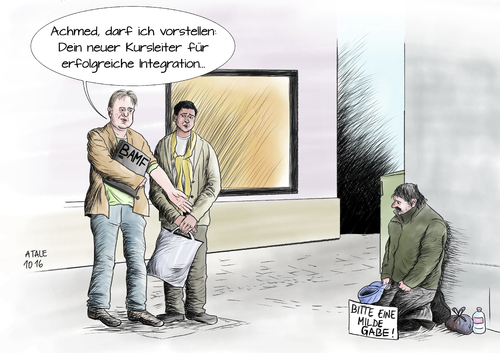 Cartoon: Zynische Realpolitik (medium) by Ago tagged bamf,bundesamt,migration,fluechtlinge,fluechtlingspolitik,asyl,asylsuchende,ueberforderung,integration,armut,mangelnde,perspektiven,verwahrlosung,allein,gelassen,unterstuetzung,bundesregierung,kritik,bettler,beamter,politik,zynismus,sarkasmus,cartoon,karikatur,illustration,tale,bamf,bundesamt,migration,fluechtlinge,fluechtlingspolitik,asyl,asylsuchende,ueberforderung,integration,armut,mangelnde,perspektiven,verwahrlosung,allein,gelassen,unterstuetzung,bundesregierung,kritik,bettler,beamter,politik,zynismus,sarkasmus,cartoon,karikatur,illustration,tale