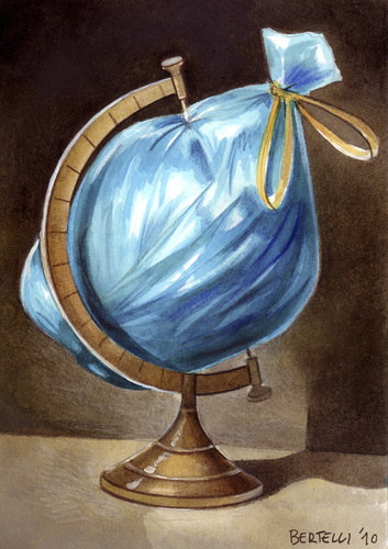 Cartoon: Globe (medium) by matteo bertelli tagged globe,trash,world,bertelli,welt,erde,umwelt,natur,umweltschutz,naturkatastrophe,naturschutz,umweltverschmutzung,müll,abfall,mülltüte