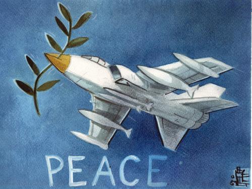 Cartoon: peace dove (medium) by matteo bertelli tagged peace,dove,war,krieg,gewalt,zerstörung,tod,sterben,frieden,friedlich,abkommen,waffenstillstand,waffen,taube,friedenstaube,flugzeug,jet,kampfjet,illustration