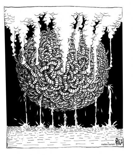 Cartoon: planet (medium) by matteo bertelli tagged illustration,,illustration,planet,knäul,mechanik,chaos,abguss,abfluss,absonderung,dampf,aufsteigen,abfließen