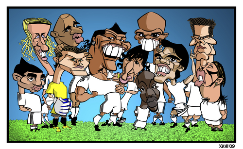 Cartoon: Real Madrid 2010 (medium) by Xavi dibuixant tagged real,madrid,caricature,caricatura,liga,spain,futbol,football,soccer,illustration,illustrationen,karikatur,karikaturen,fußball,sport,fussball,sportler,fußballspieler,real madrid,albiol,guti,casillas,benzema,cristiano ronaldo,ra