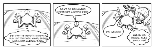 Cartoon: Schizo_Butty - the road p2 (medium) by cesar mascarenhas tagged schizo,butty,strip,cesar,mascarenhas,road,black,white,comic