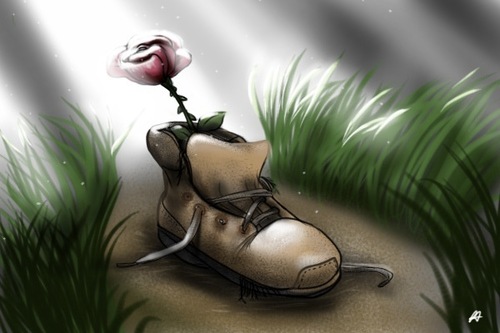 Cartoon: The inside (medium) by cesar mascarenhas tagged boots,rose,grass