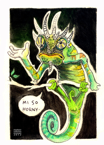 Cartoon: Mi So Horny (medium) by viconart tagged chameleon,sexy,poster,postcard,cartoon,viconart