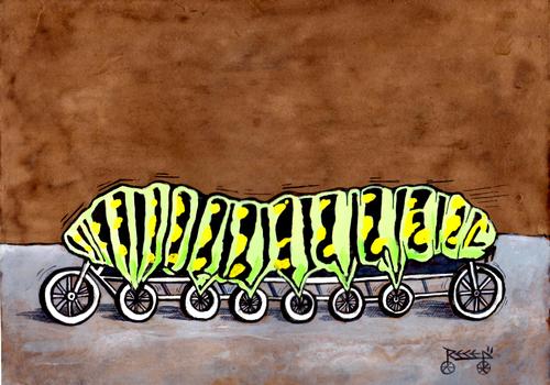 Cartoon: caterpillar with Bicycle (medium) by Recep ÖZCAN tagged caterpiller,bicycle