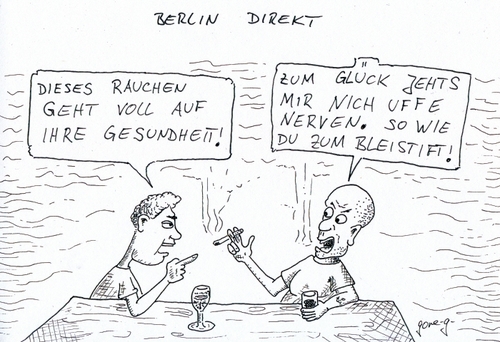 Cartoon: Berlin Direkt (medium) by gore-g tagged gesundheit,freundlichkeit,kneipe,berliner,rauchen,berlin,kippe,zigarette
