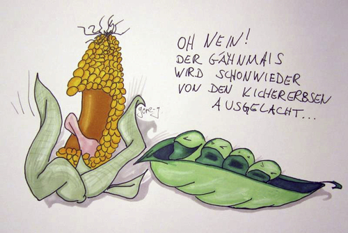 Cartoon: der Gähnmais (medium) by gore-g tagged gähnen,genmais,kichererbsen,erbsen,gähnmais,mais,öko,bio