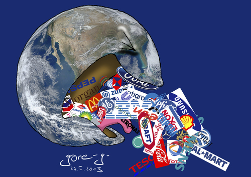 Cartoon: Erdkernverstimmung (medium) by gore-g tagged erde,konzerne,klima,geld,kartelle,nahrungsmittel,konsumgüter,politik,klimawandel,menschenrechte