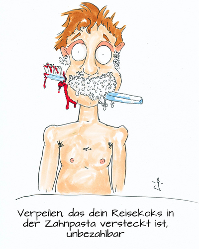 Cartoon: Reisekoks (medium) by gore-g tagged kokain,reise,zahn,zähne,zähenputzen,zahnbürste,zahnpasta