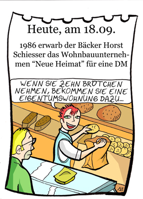 Cartoon: 18. September (medium) by chronicartoons tagged neue,heimat,bäcker,schiesser,cartoon