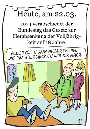 Cartoon: 22. März (medium) by chronicartoons tagged volljährig,hotel,mama,teenager,chronicartoon