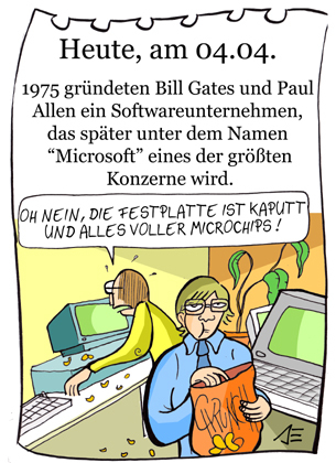 Cartoon: 4. April (medium) by chronicartoons tagged bill,gates,microsoft,computer,microcips,software,cartoon
