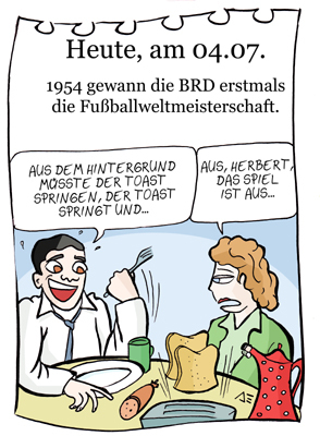Cartoon: 4. Juli (medium) by chronicartoons tagged fußball,wm,herbert,zimmermann,turek,rahn,walter,bern,cartoon