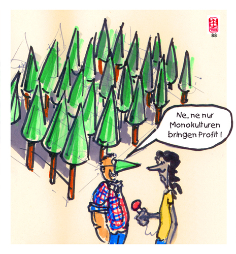 Cartoon: monokultur (medium) by zenundsenf tagged monokultur,monocultures,tree,baum,garten,garden,zenf,zensenf,zenundsenf