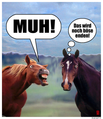 Cartoon: MUH! (medium) by zenundsenf tagged cavalary,horses,food,scandal,cows,meat,pferdefleisch,nahrungsmittelskandal,cartoon,composing,zenf,zensenf,zenundsenf,andi,walter