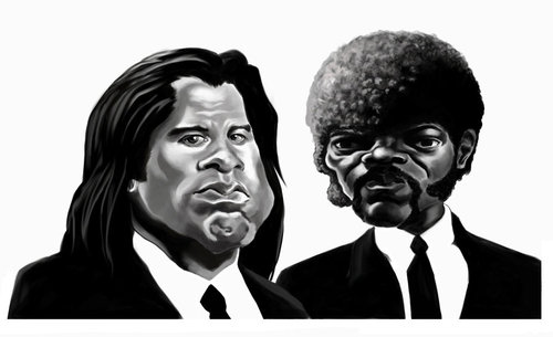 Cartoon: Pulp (medium) by Darrell tagged john,travolta,samuel,jackson,darrell